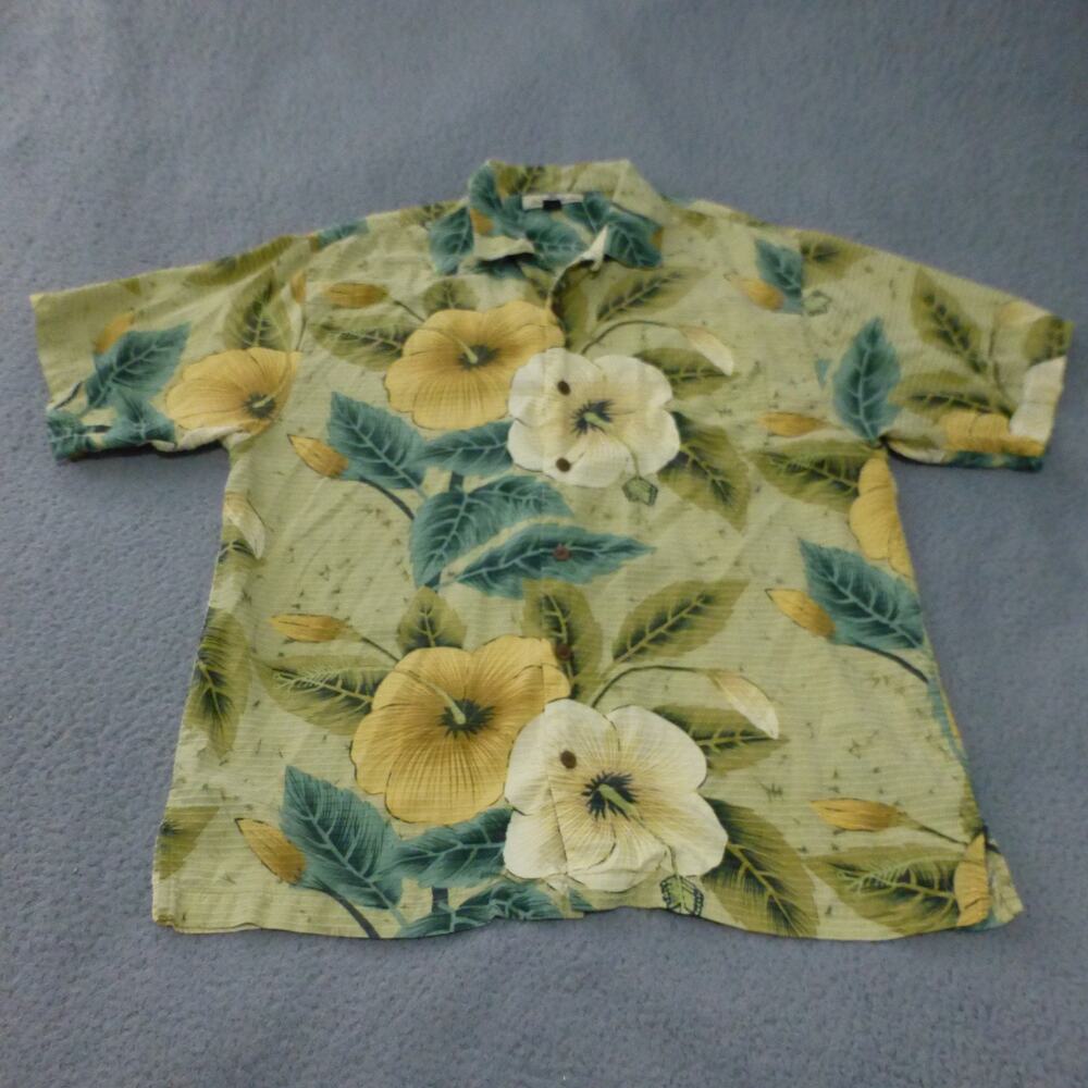 Tommy Bahama Shirt Mens Large Button Up Silk Hawaiian Green Tropical